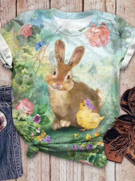 Vintage Forest Bunny Crew Neck T-shirt