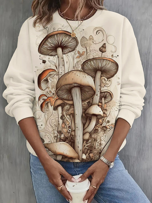 Women's Mushroom Print Casual Long Sleeve Top