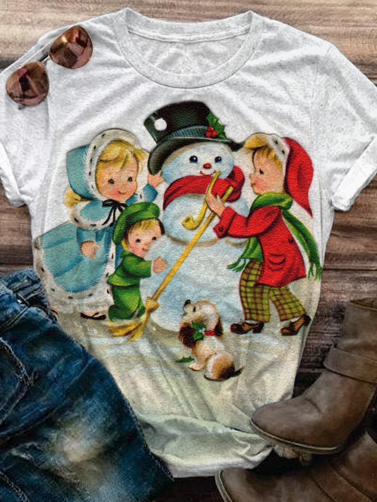 Building A Snowman Crew Neck T-shirt