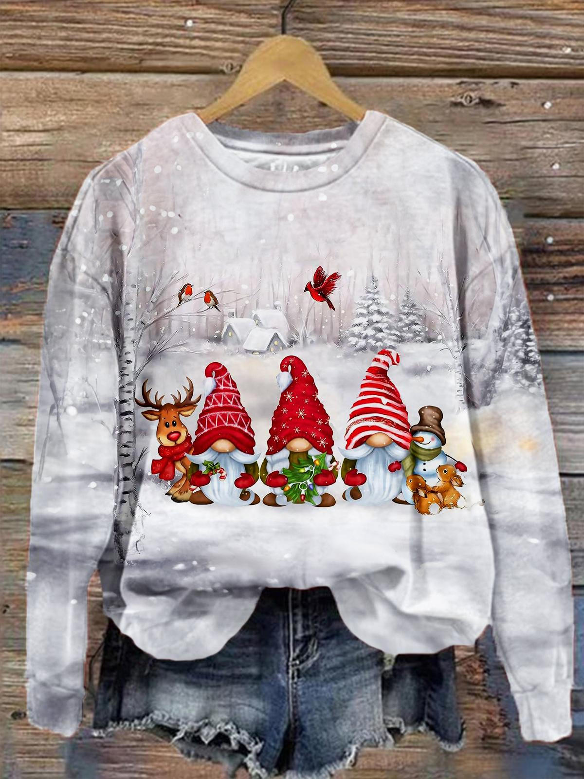 Snow Red Hat Gnomes Long Sleeve Top