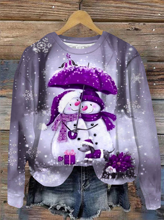 Women's Winter Snowman Print Round Neck Long Sleeve Top
