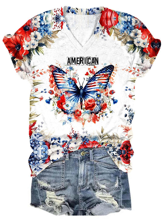 Women's Butterfly Independence Day Print Top