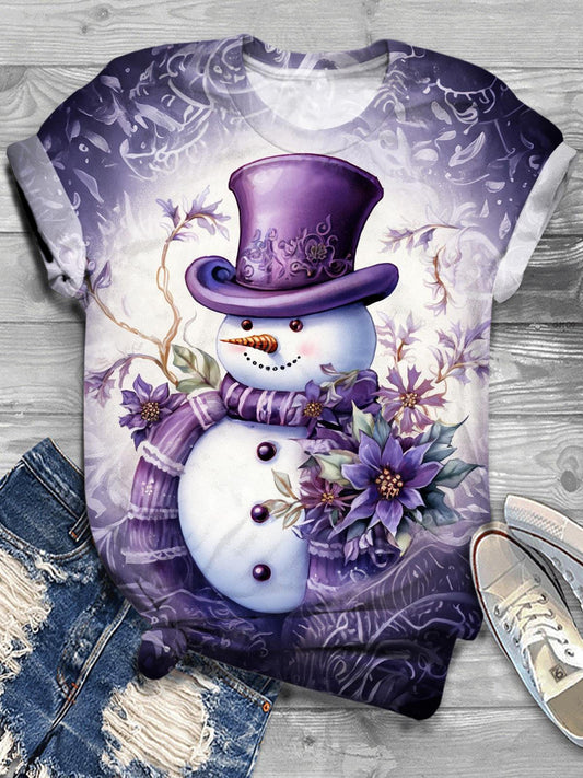 Purple Snowman Crew Neck T-shirt