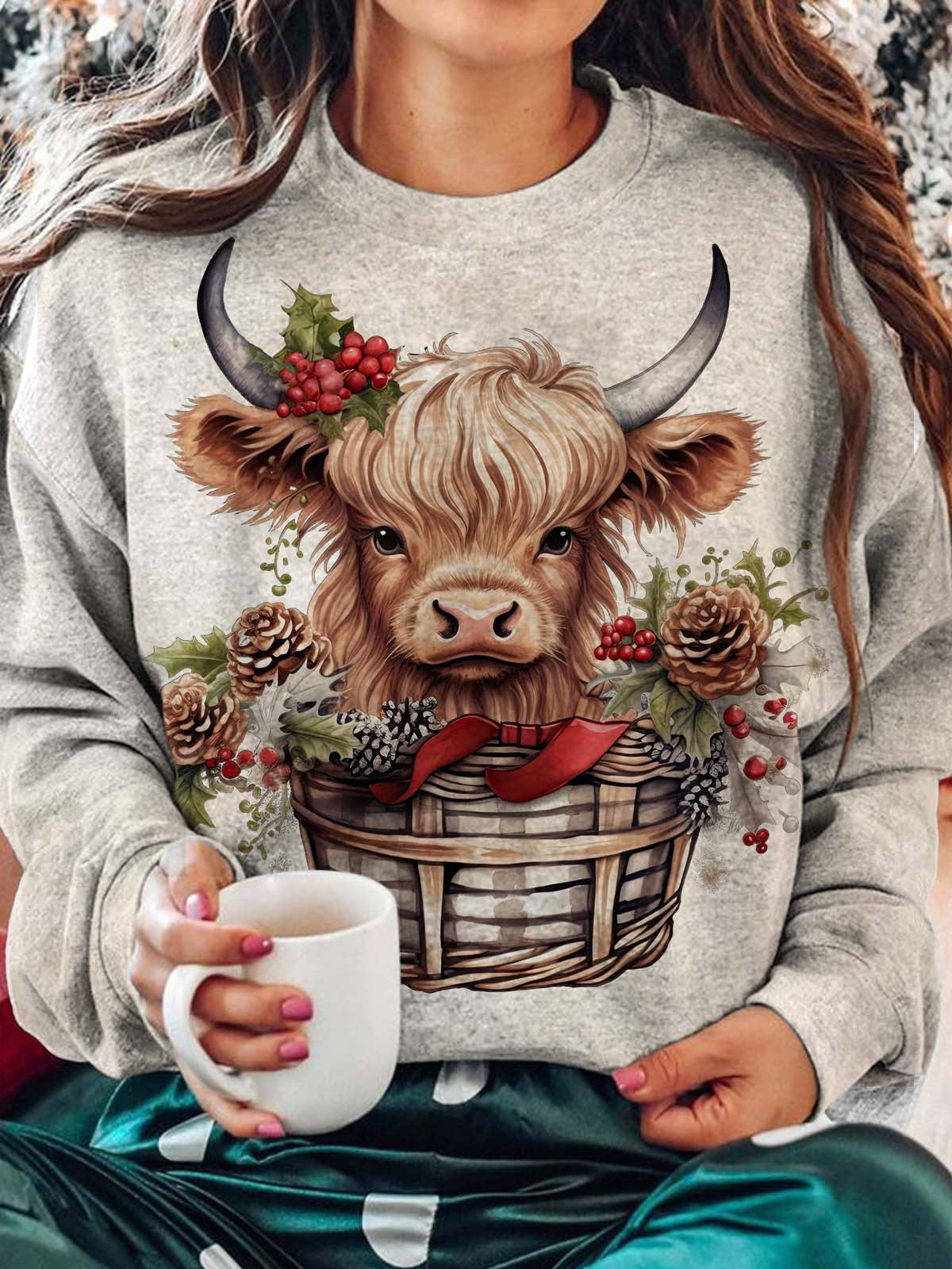 Christmas Baby Highland Cow Print Long Sleeve Top