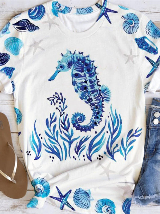 Marine Life Print Crew Neck T-shirt