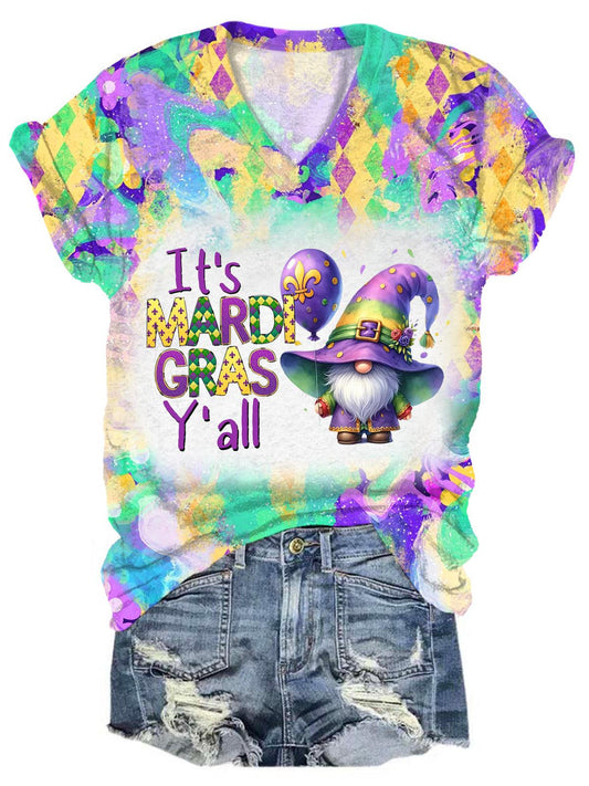 It's Mardi Gras Y'all V-Neck Tie Dye T-Shirt