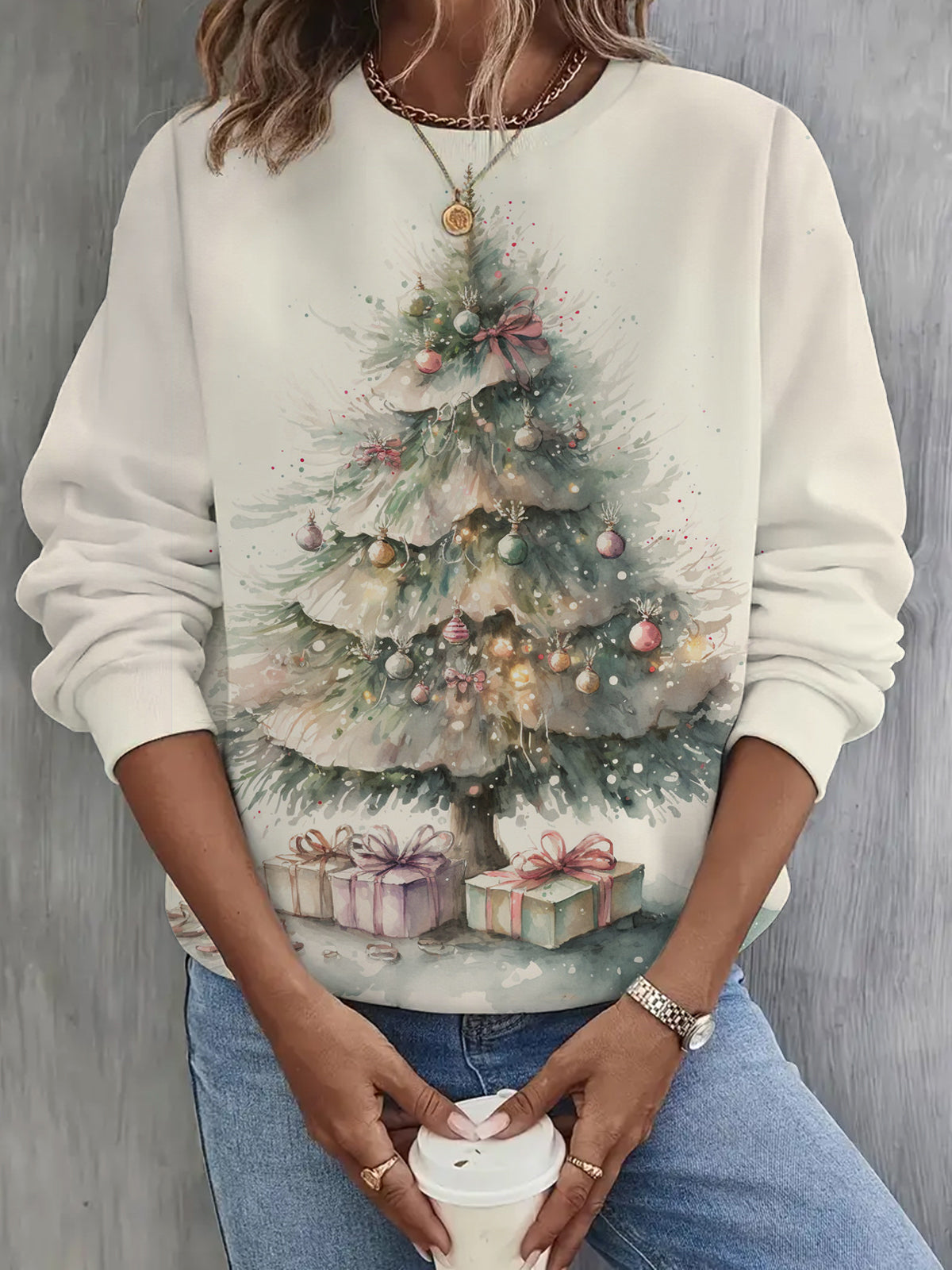 Christmas Tree Print Long Sleeve Casual Top