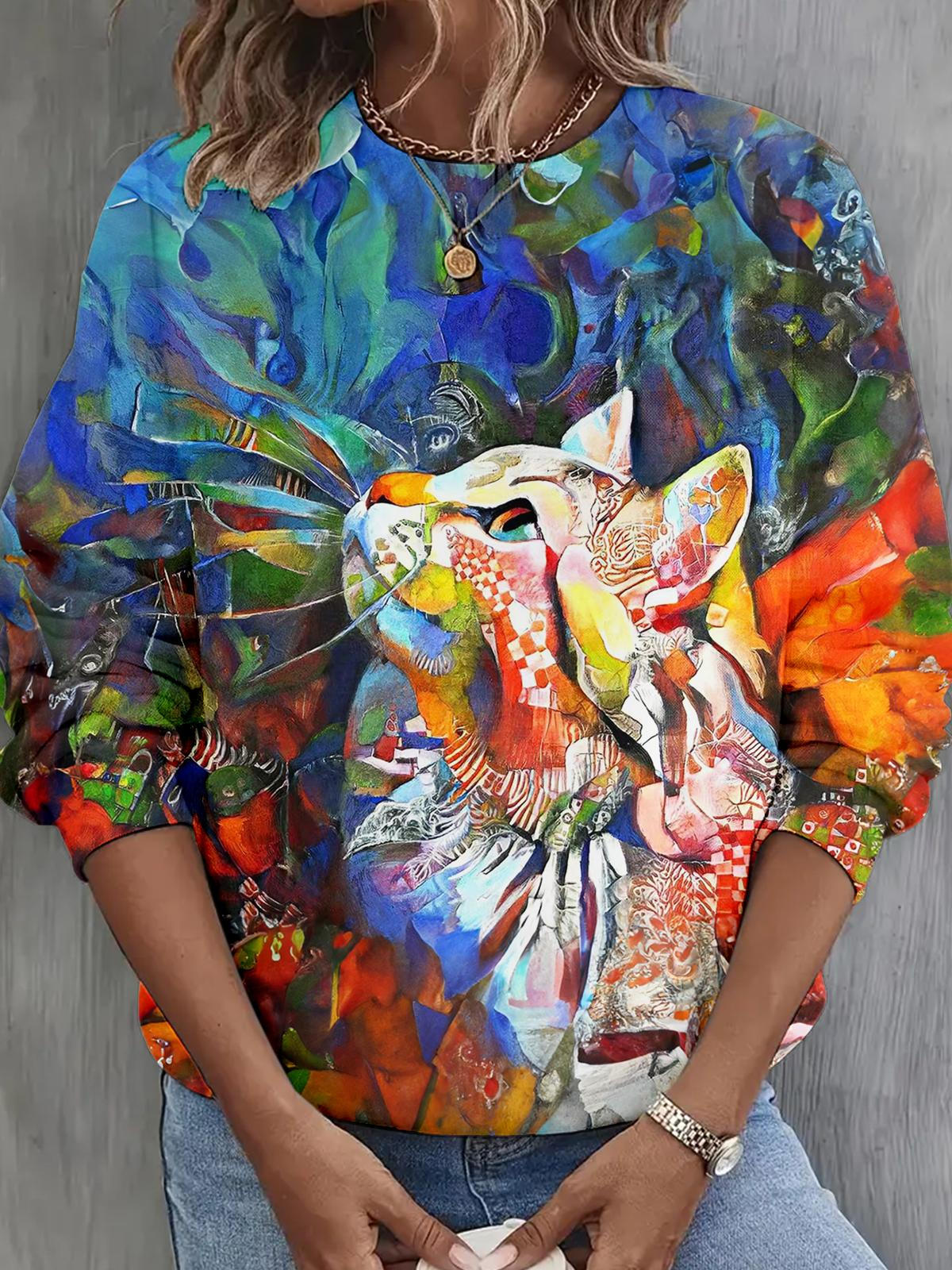 Abstract Cat Art Long Sleeve Casual Top