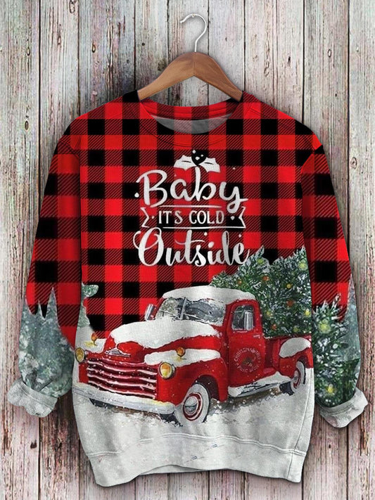 Baby It's Cold Outside Plaid Long Sleeve Top