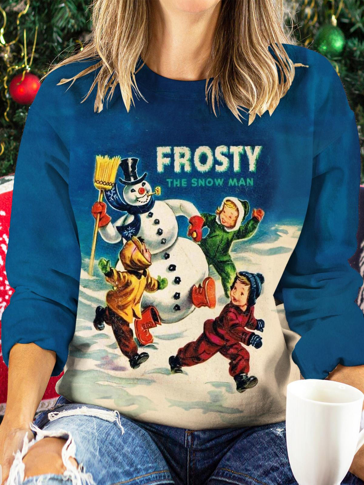 Frosty The Snow Man Printed Long Sleeve Top