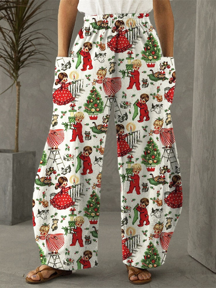 Women's Vintage Christmas Print Pants