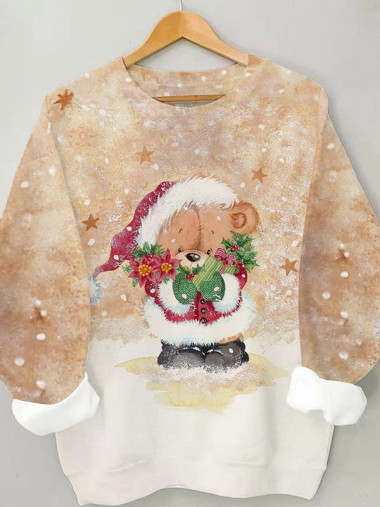 Santa Bear Print Long Sleeve Top
