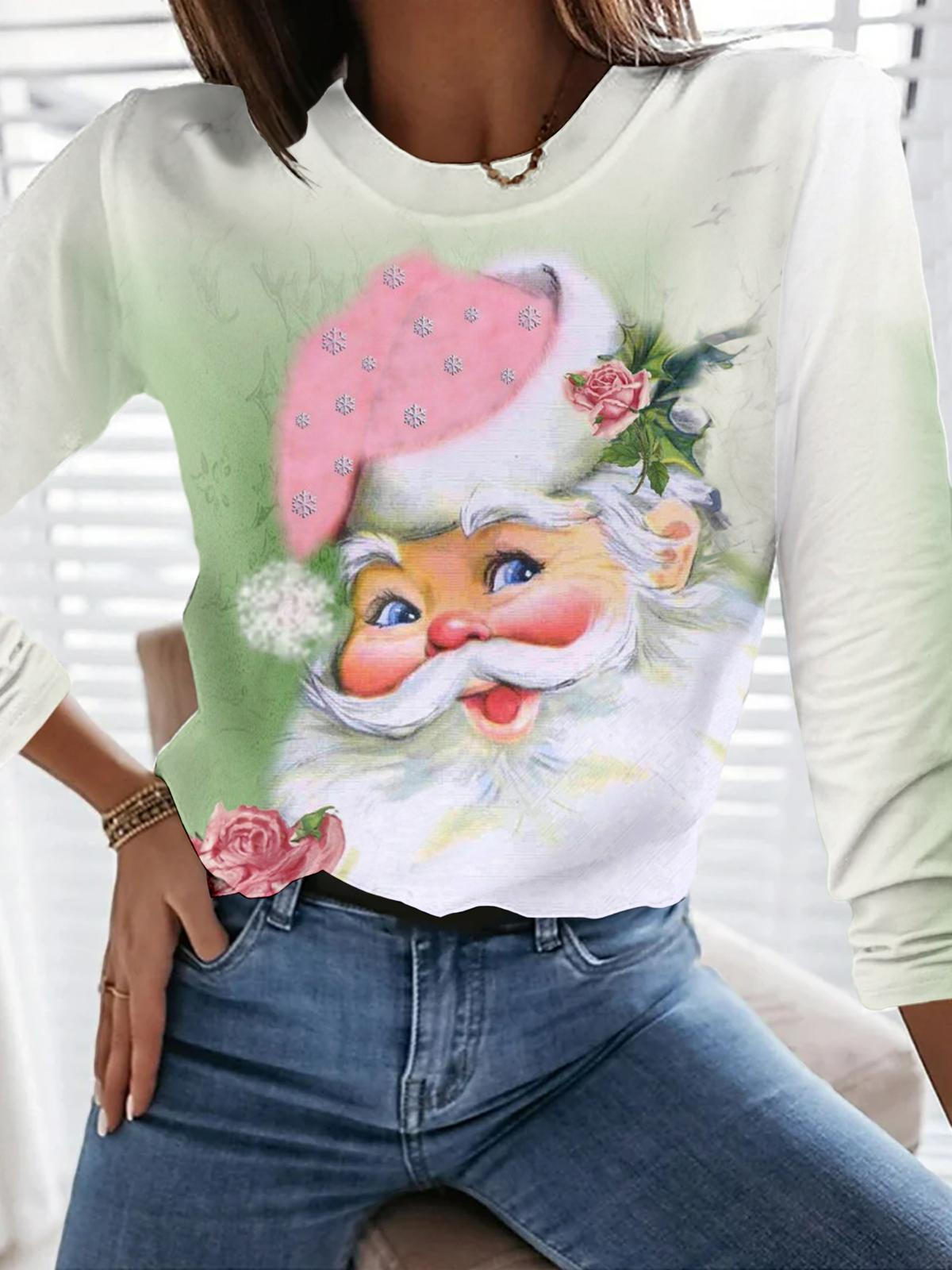 Pink Hat Santa Long Sleeve Casual Top