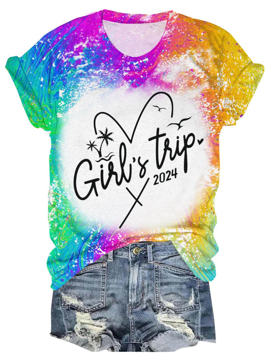 Girl's Trip 2024 Rainbow Tie Dye T-shirt