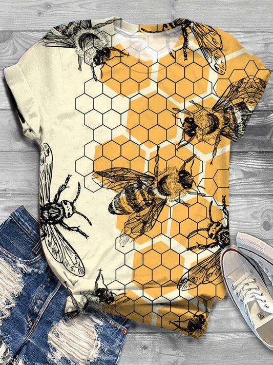 Women's Bee Print Short Sleeve Top