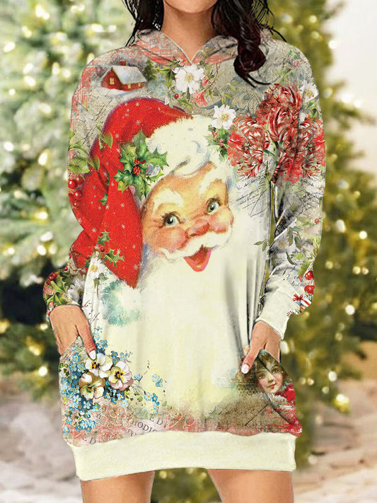 Women's Santa Print Hooded Dress